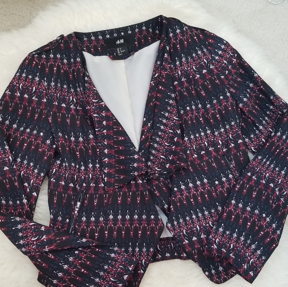 H&M Pattern Light Jacket Shoulder Padded Ruffles - image 2